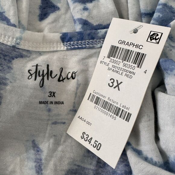Style & Co 3X-Large Top Graphic Dolman Sleeve V-Neck Tie-Dye "Shine & Sparkle" - Picture 7 of 9